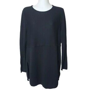 J Jill Grace Tunic Sweater Womens Small Black Side Split Wool Blend